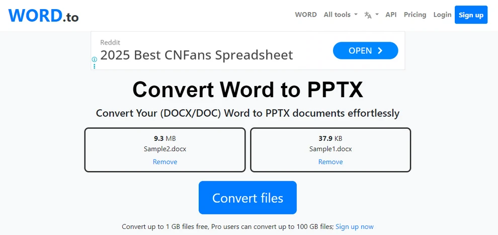 Word.to Word to PowerPoint 변환기 사용자 인터페이스