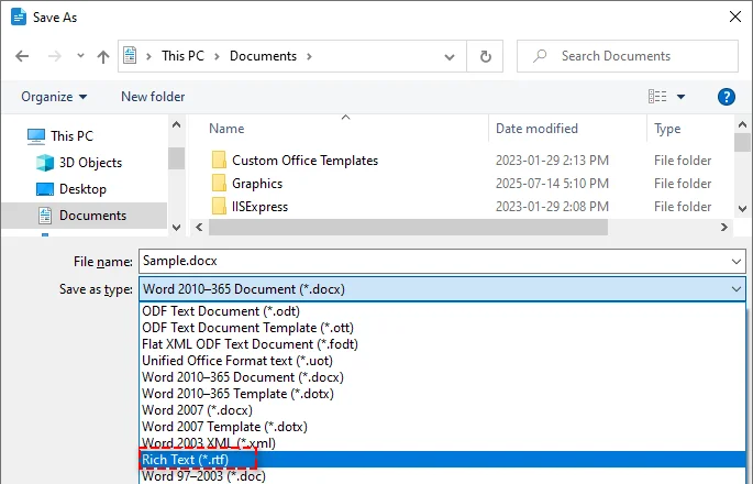 Convert Word to RTF Using LibreOffice