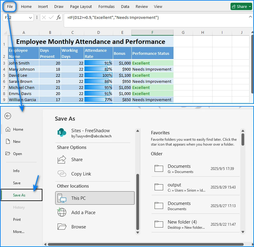 Excel-Datei als Webseite in Excel-Optionen speichern
