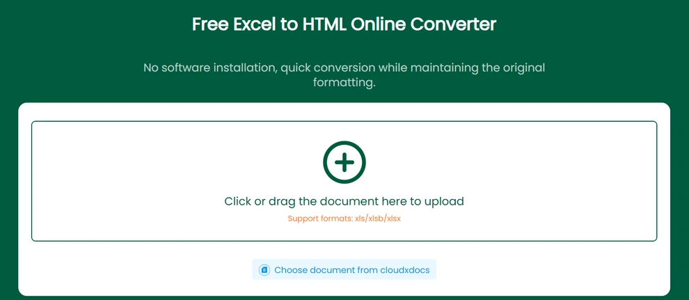 Excel-Datei in den CLOUDXDOCS Excel to HTML Converter hochladen