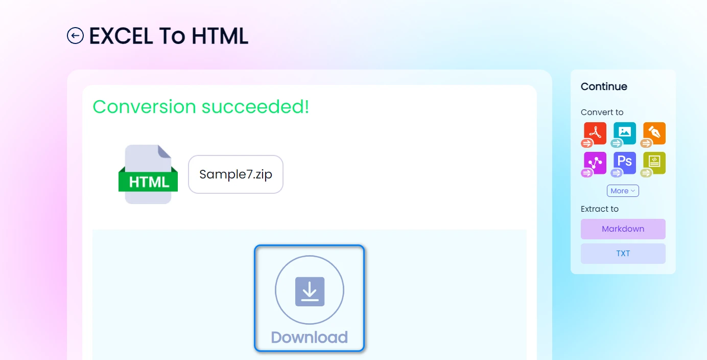 Konvertierte HTML-Datei vom CLOUDXDOCS Excel to HTML Converter herunterladen