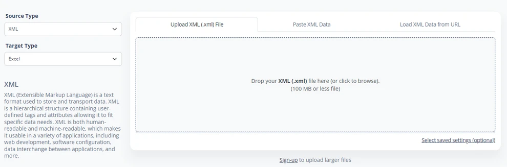 Convertitore da XML a XLSX di DataConverter.io