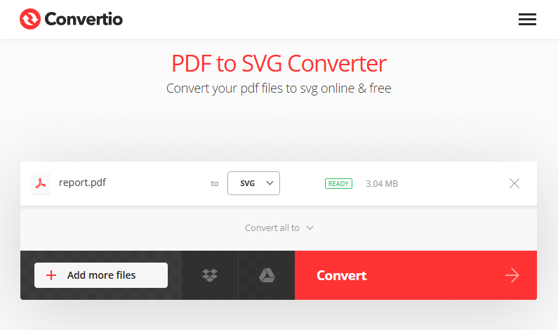 Conversor gratuito em lote de PDF para SVG do Convertio