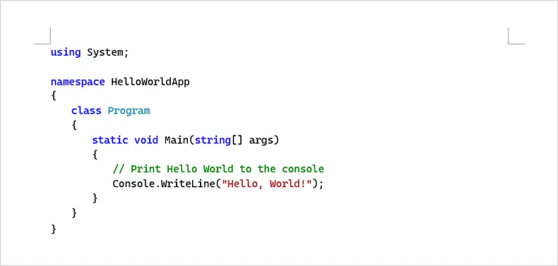 Copy Code from IDE to Word Preserving Formatting