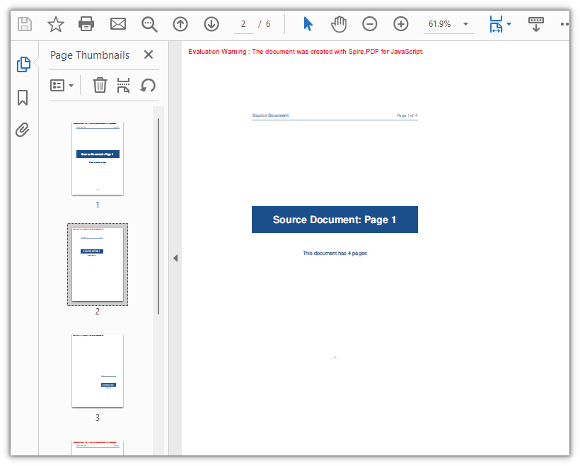 The content of page 1 in the source document is scaled onto two new A4 pages, taking the document from 4 pages to 6