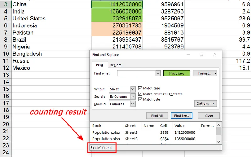 Counting Result of Find Method