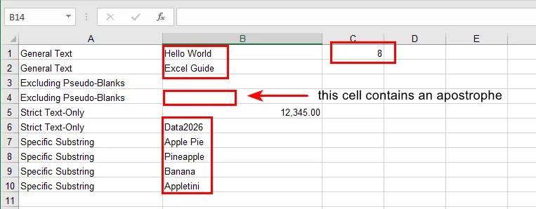 Count Cells with Text in Microsoft Excel