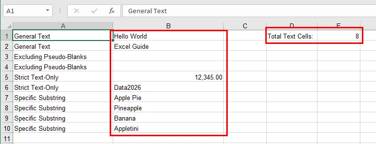 Count Cells with Text in an Excel File with Free Spire.XLS