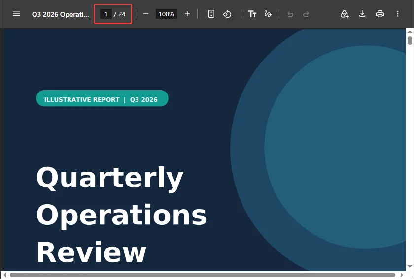 Edge built-in PDF viewer showing the current page and total page count in the toolbar