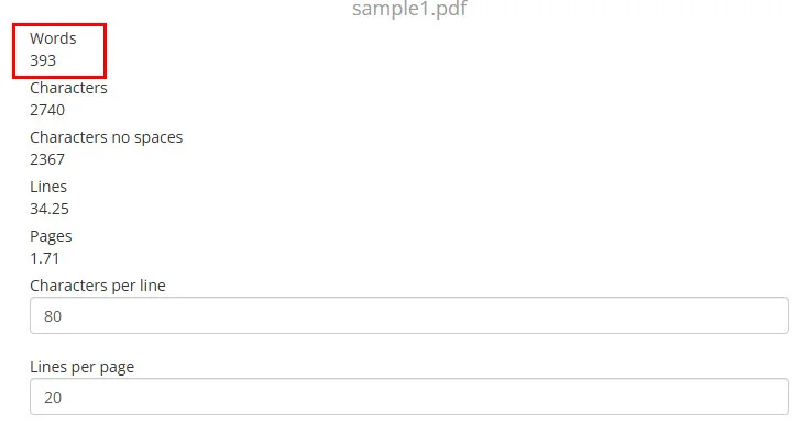 Le résultat du comptage d'un outil en ligne