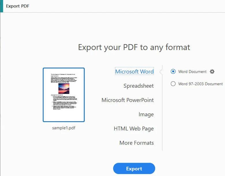 Exporter un PDF vers un document Word