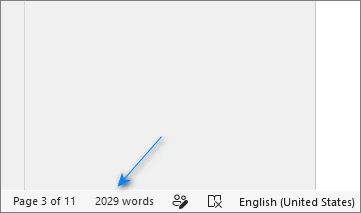 The total word count displayed at the bottom-left of the Word window
