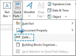 Open the Field dialog box in Microsoft Word
