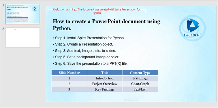 Create a PowerPoint file from scratch in Python