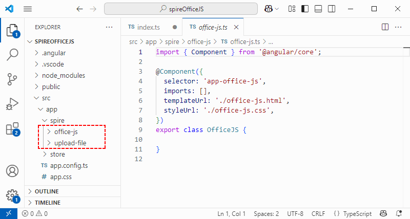 Verify the newly generated component directory in VS Code