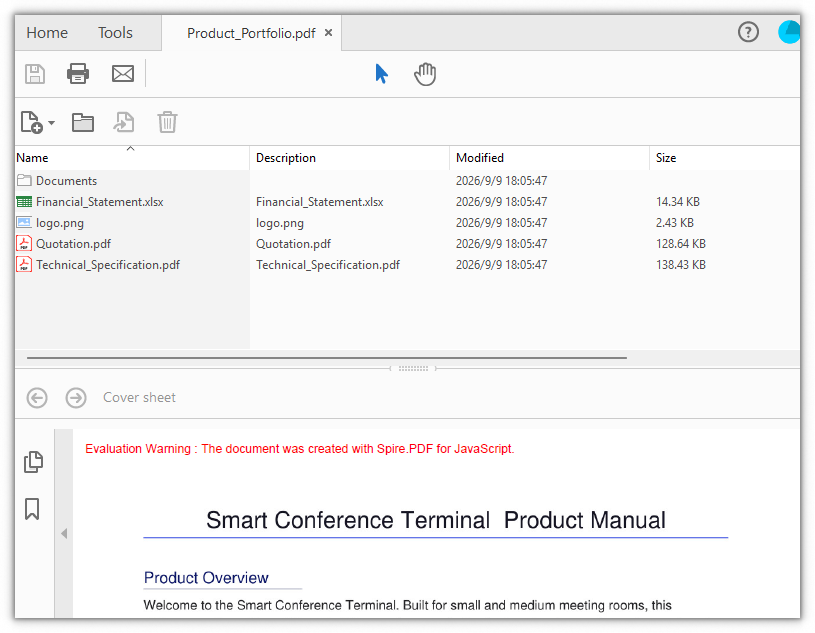 The resulting PDF portfolio after creation