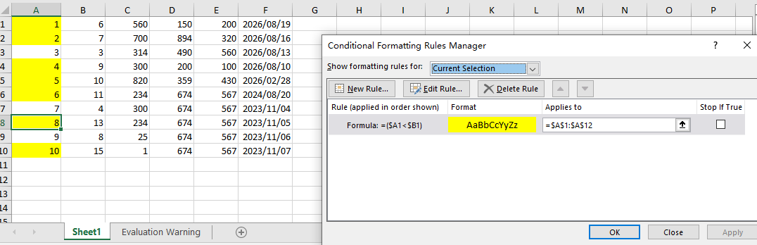 Apply Formula Conditional Formatting