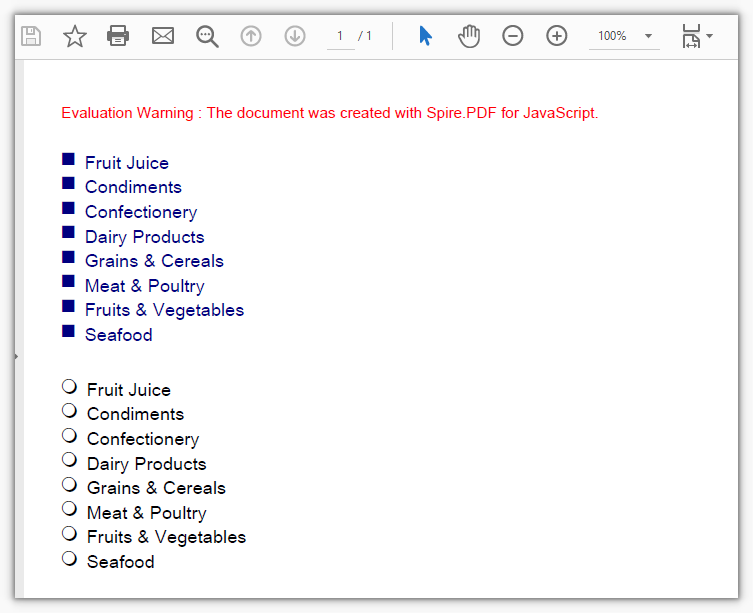 Two unordered lists of the same content, using Square and Circle markers