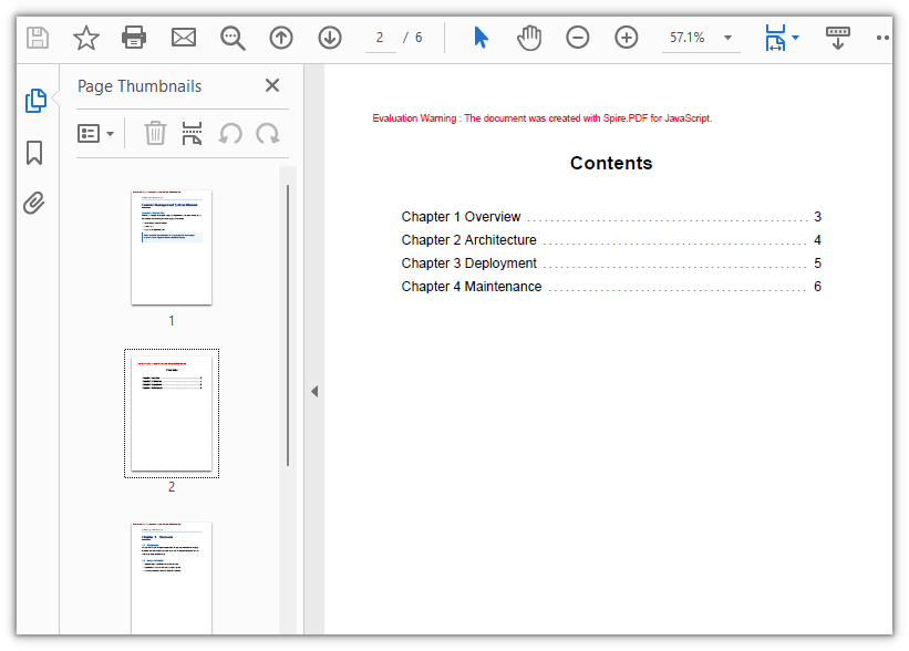The document with a contents page: the page after the cover lists each chapter with its page number