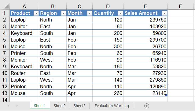 Create a Table in Excel