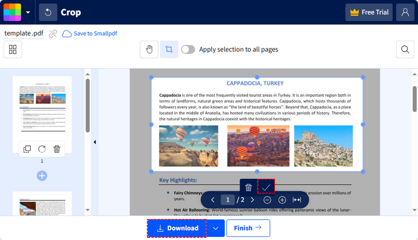 Recortar una página de PDF usando la herramienta de recorte en línea gratuita de SmallPDF