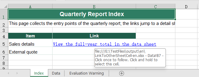 Add a link to another worksheet to an Excel cell