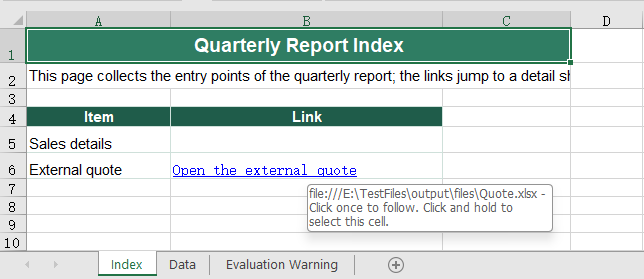 Add a link to an external file to an Excel cell
