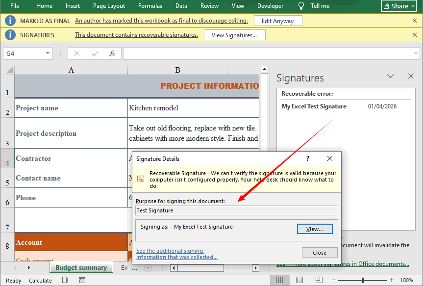 Программное добавление цифровой подписи в Excel с помощью C#.