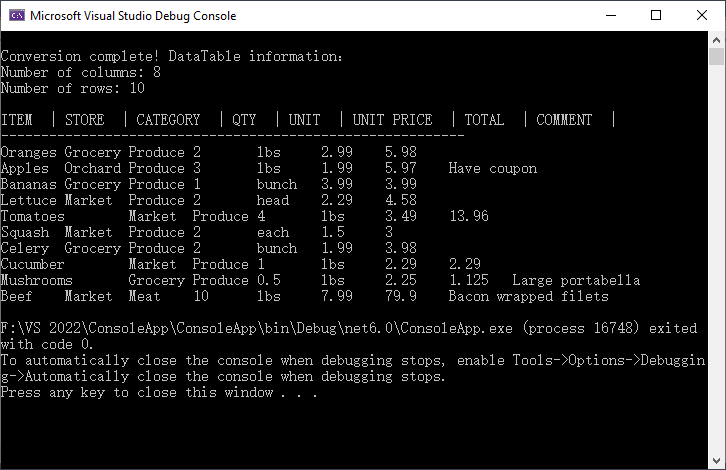 Convert a CSV file to a DataTable in C#
