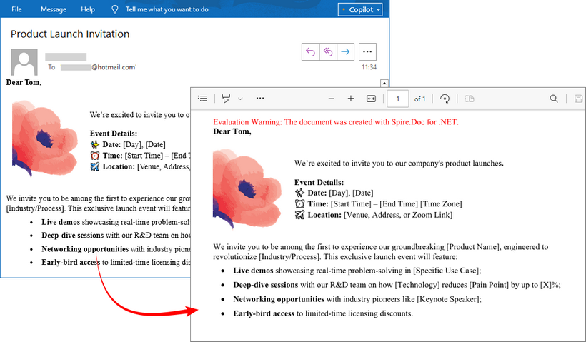convert an MSG email file to a PDF file.