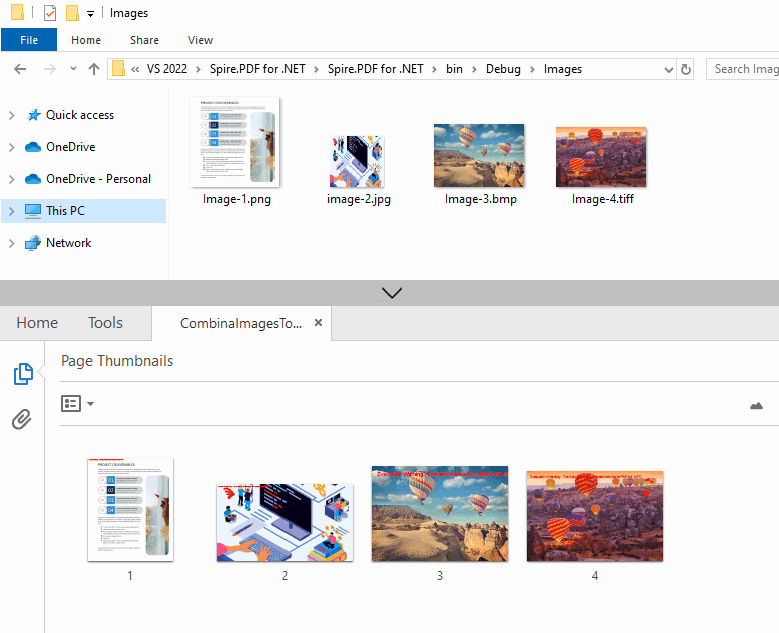 Convert multiple images (jpg, png, bmp, tiff) to a PDF file