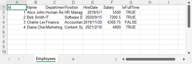 Excel file exported from SQL database using C#