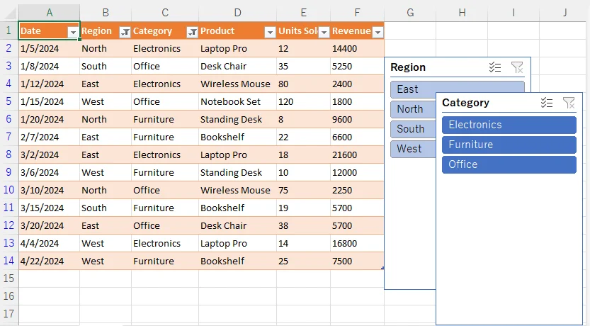 Inserir dois segmentadores do Excel usando C# com a biblioteca Free Spire.XLS