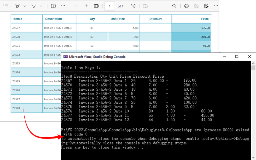 Extract data from a PDF table