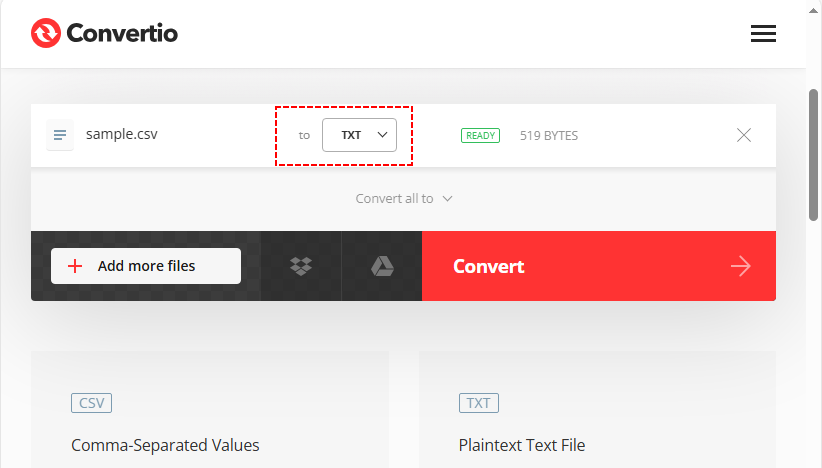 Free online CSV to TXT converter