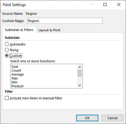 Customize subtotal in a pivot table