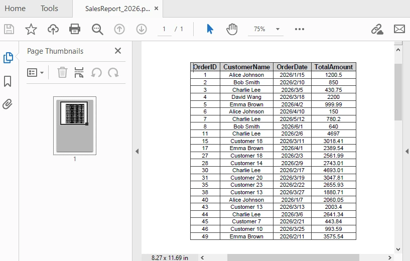 Convert Database Query Results to PDF with C#