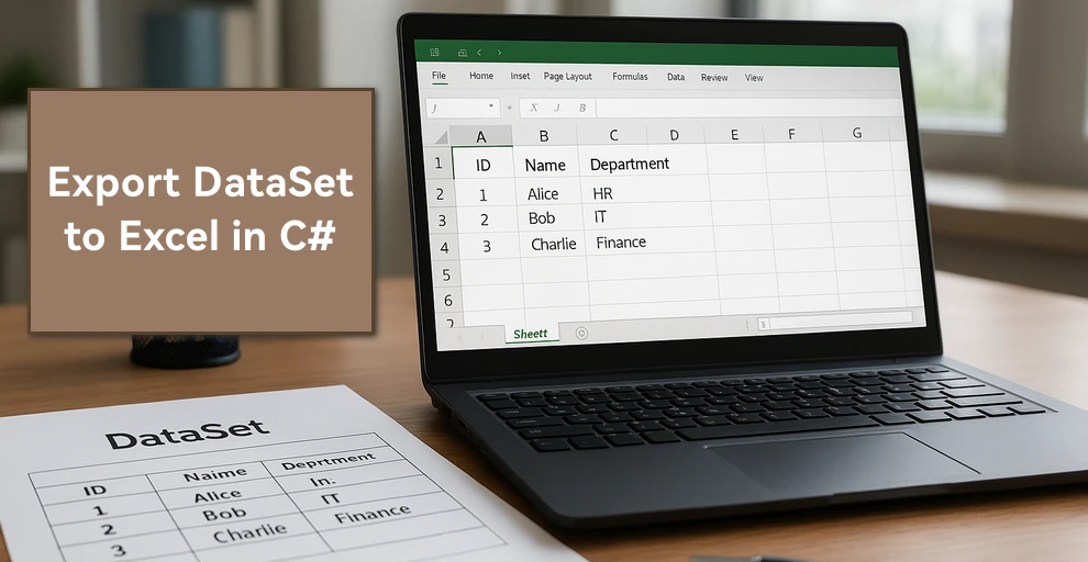 Professional office scene illustrating exporting a C# DataSet to Excel