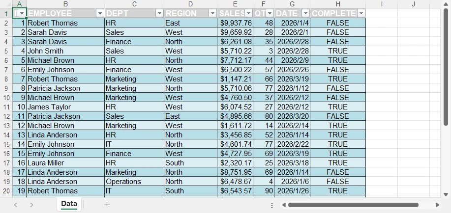 Built-in Table Style