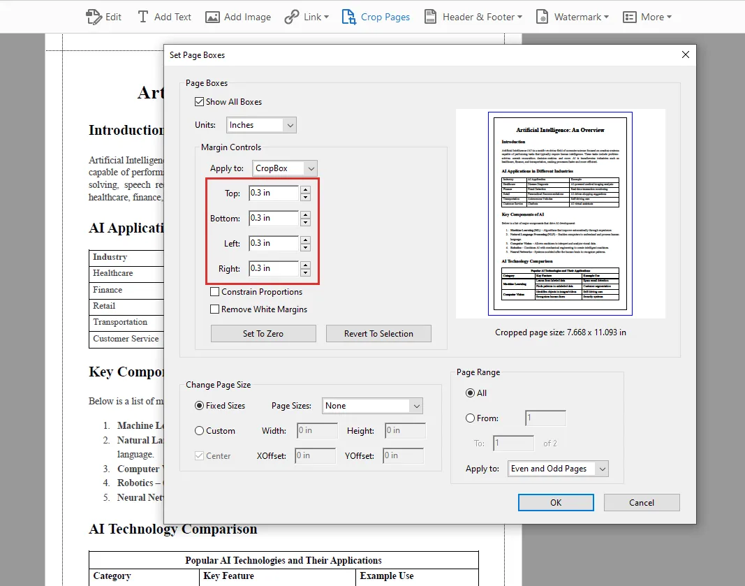 Ridurre i margini pagina PDF in Adobe