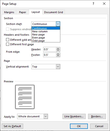 Corriger les pages blanches dans Word causées par des sauts de section