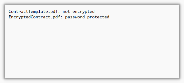 Exported report: ContractTemplate.pdf is not encrypted, EncryptedContract.pdf is password protected