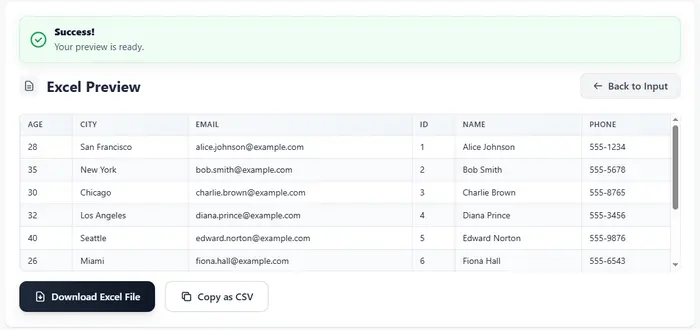 Faça o download do ficheiro Excel gerado