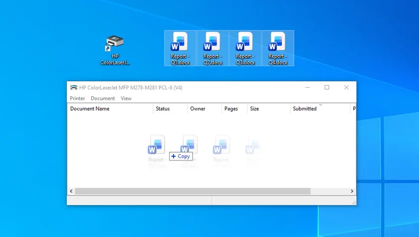 Arrastrar múltiples archivos de Word a la ventana de cola de impresión