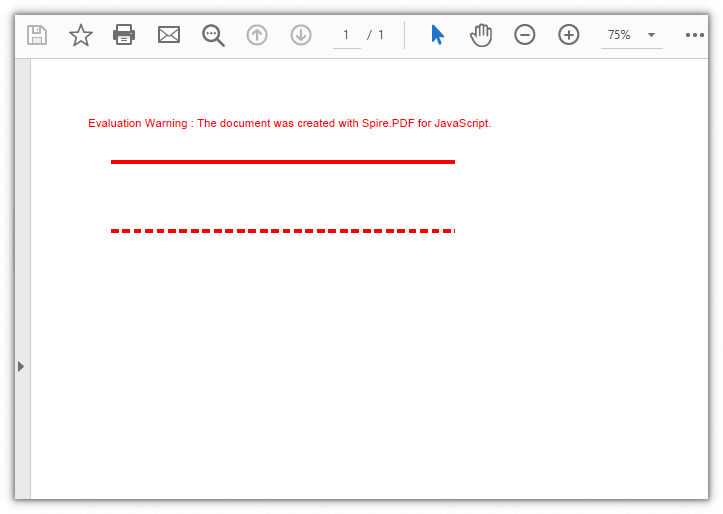 The result of drawing one solid line and one dashed line on a PDF page