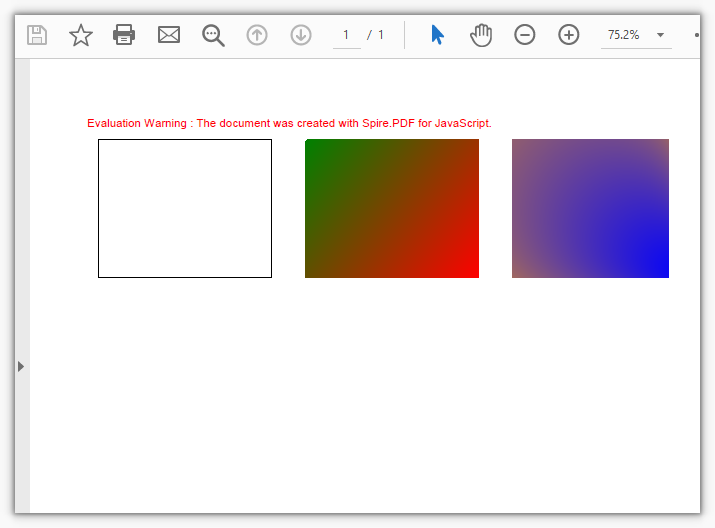 The result of drawing a rectangle outline and gradient-filled rectangles on a PDF page