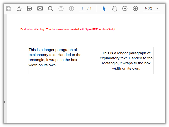 The same paragraph wrapping inside a 200-point-wide box on the left, and centered horizontally and vertically on the right