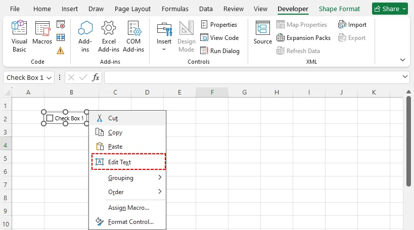 Right-click menu on checkbox with 