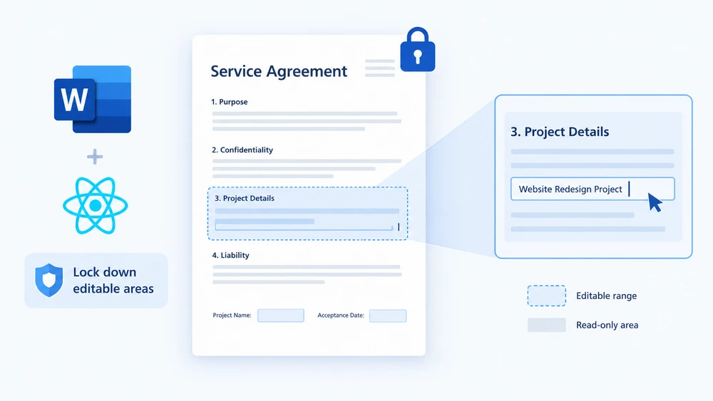 The document after an editable range is set; the lightly shaded paragraph is the editable range