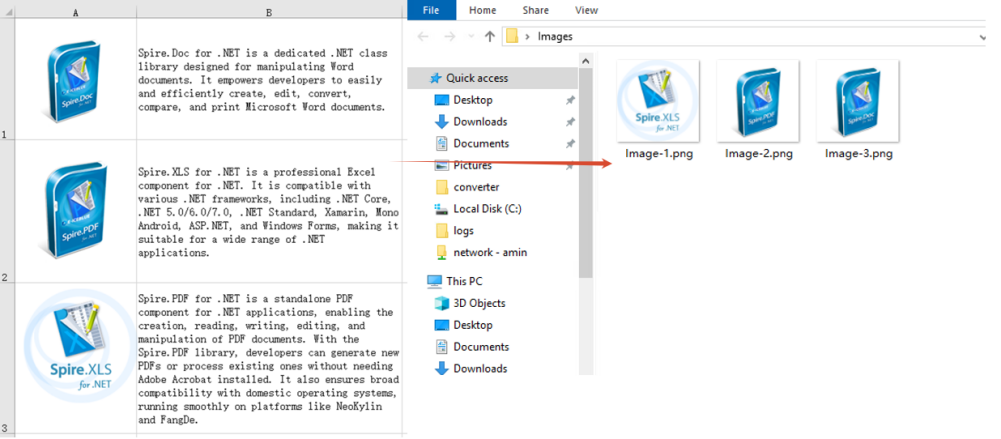 Image files extracted and downloaded from the worksheet in batch